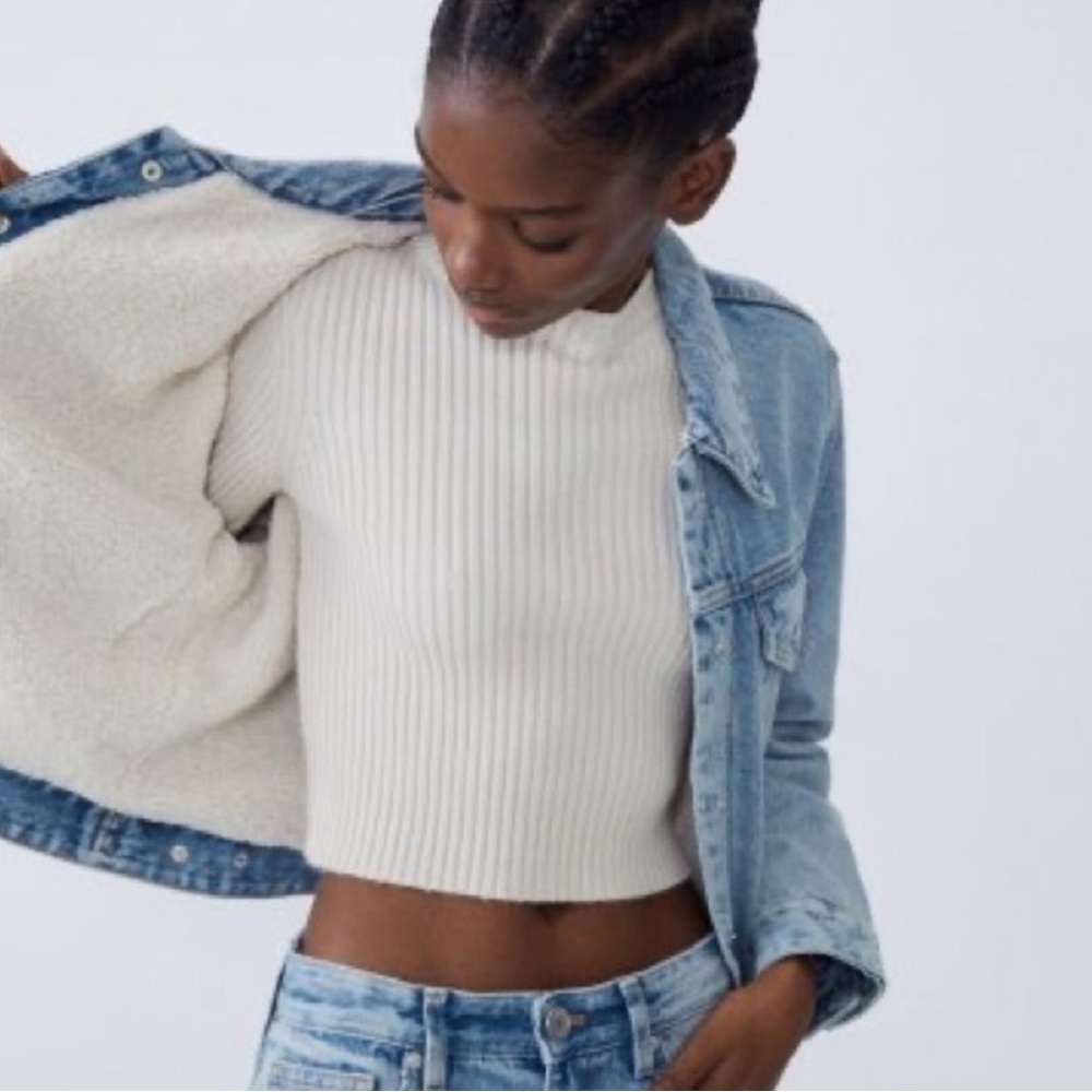 Zara Sherpa Lined Denim Jacket - Size S